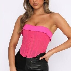 White Fox Hot Pink Strapless Corset Top | Size Small | Going Out Top